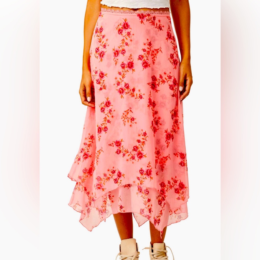 Free People - Garden Party Asymmetric Hem Midi Skirt - Size L - NWT